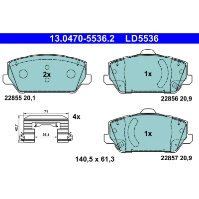 Immagine di ATE 13.0470 5536.2 Kit pastiglie freno con segnalatore acustico usura accessori HYUNDAI: i30 III Hatchback, Fastback