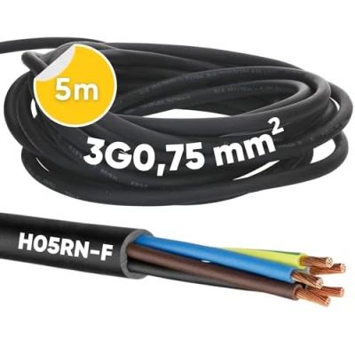 Immagine di Kalitec H05RN F cavo in gomma 3 x 0,75 mm², con conduttore di protezione per esterni, elettrico nero, flessibile, resistente ai raggi UV e all&#039;olio, collegamento G0,75,