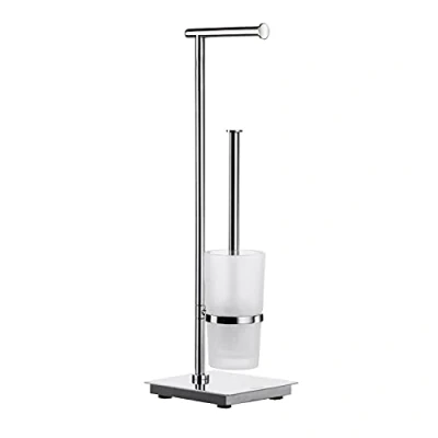 Immagine di Smedbo, &quot;Outline Lite, portarotolo e spazzolone di Acciaio Inox Vetro Satinato, Color Argento Bianco