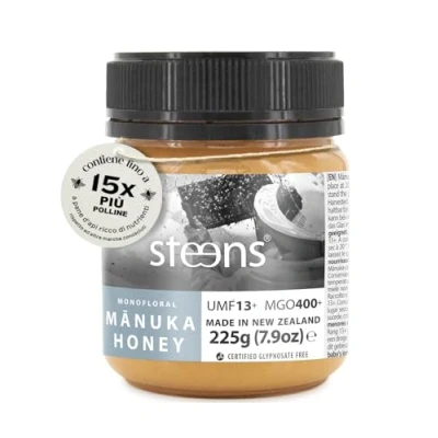 Immagine di Steens Miele di Manuka MGO 400+ Puro grezzo 100% certificato UMF 13+ Invasettato e sigillato in Nuova Zelanda Honey 225 g