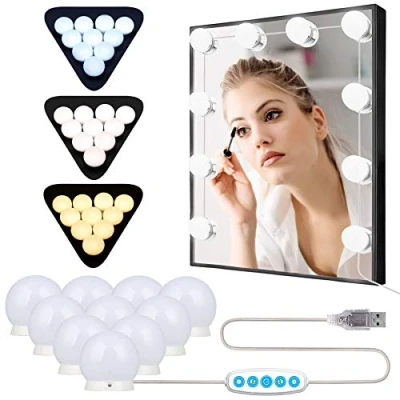 Immagine di Anmossi Luci da Specchio Tavolo per Trucco, LED Stile Hollywood con 10 Lampadine Dimmerabili,5 Livelli di Luminosità e 3 Modalità Colore, Porta USB,3200K 6500K