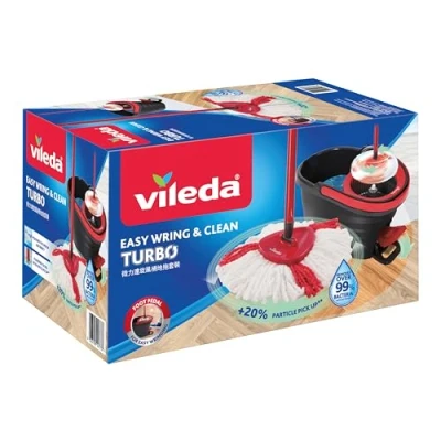 Immagine di Vileda Easy Wring &amp; Clean Spinning mop Secchio Set con pedale 3 pezzi manico 130 cm Mocio per pavimenti strizzatore rotante Turbo Refill 100% microfibra testa