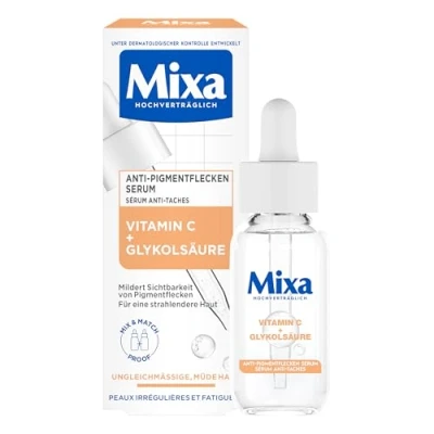 Immagine di Mixa Siero antipigmento, per pelli irregolari, sensibili e con vitamina C niacinamide, adatto viso collo, SPF 20, ipoallergenico, 30 ml