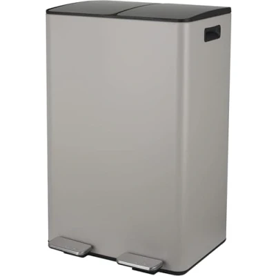 Immagine di Spirella Pattumiera da 60 l (2 x 30 litri) con secchio interno, grande contenitore per rifiuti, in acciaio inox, abbassamento automatico, colore: tortora