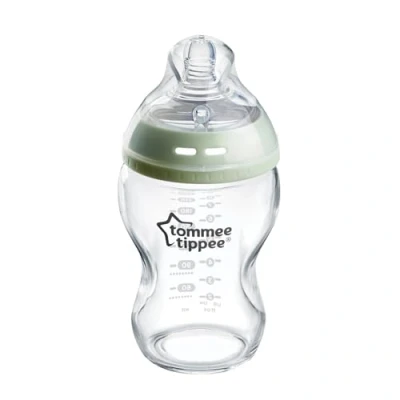 Immagine di Tommee Tippee Biberon in Vetro Closer to Nature, Tettarella Simile al Seno a Flusso Lento con Valvola Anticolica, 250ml, Confezione da 1, Trasparente