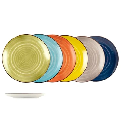 Immagine di H&amp;h set 12 piatti piani caribe in stoneware colori assortiti cm 26
