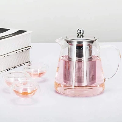 Immagine di Teiera di vetro quadrata tazza bottiglia resistente al calore con infusore perfetto per tè e caffè (450ml)