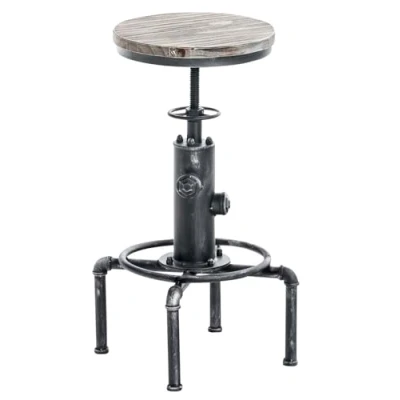 Immagine di CLP Sgabello Lumos in Metallo E Legno I Forma A Idrante Design Industriale Robusto Altezza Regolabile 59 75CM Bar, Colore:Antico Argento