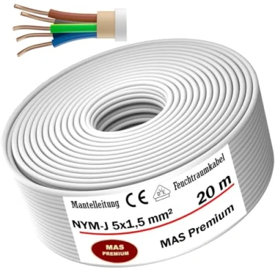 Immagine di MAS Premium cavo di alimentazione per ambienti umidi, da 5 m a 170 m, NYM J x 1,5 mm², elettrico ad anello posa fissa (20 m)