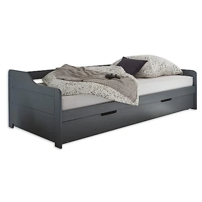 Immagine di TRISTAN Moderno lettino tandem con due superfici 90 x 200 cm, pratico letto a castello in pino massiccio, grigio, 97 60 204 cm (larghezza altezza profondità)