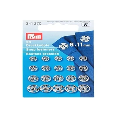 Immagine di Prym Sew On Snap Fasteners, Ottone, Silver, 11 mm, ordinato, Argento, 20 Pezzi