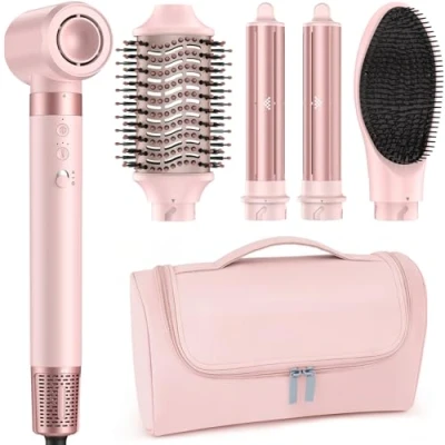 Immagine di MESCOMB 5 in 1 Air Styler &amp; Spazzola Asciugacapelli, 110000 RPM Multifunzione Asciugatura Rapida, Nessun Danno Termico Con Ricci, Liscio Volume Scatola Portaoggetti Adatto per Fare Regali