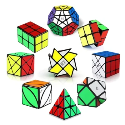 Immagine di ROXENDA Speed Cube Set, [10 Pack] 2X2 3X3 2X3 Axis Skewb Ivy Windmill Fisher Dodecahedron Piramide Cube, Rotazione Facile e Gioco Regolare
