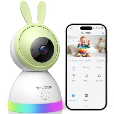Immagine di YESIMOM Baby Monitor Video e Audio, 360PTZ Telecamera Bambini con Videocamera Neonato IPS Schermo Luce Notturna, Controllo Tramite APP Mobile &amp; Monitor, Visione Ninne Nanne