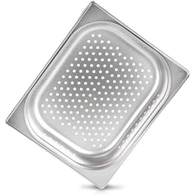 Immagine di jokobela Contenitore GN: forato: adatto per vapori Gaggenau, Miele e Siemens (acciaio inossidabile, lavabile in lavastoviglie, Gastronorm 1/2, larghezza 32,5 x profondità 26,5 altezza 6,5 cm)