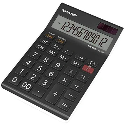 Immagine di Sharp EL 125T Calcolatrice da tavolo Nero Display (cifre): 12 A energia solare, batteria (L x P) 112 13 176 mm