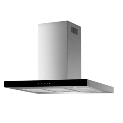 Immagine di Respekta Cappa Aspirante / A Isola 90 cm Struttura in acciaio inox con paralume vetro nero Funzione di scarico e ricircolo d&#039;aria CH44099GISAM 5873 dB