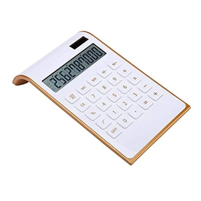 Immagine di Leoyee Calcolatrice, 10 Cifre Calcolatrice Da Tavolo A Doppia Alimentazione, Elettronica Per Ufficio/Casa, Energia Solare, Display LCD Inclinabile (Bianc Oro)