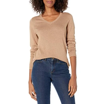 Immagine di Amazon Essentials Maglione con Scollo A v Maniche Lunghe Leggera vestibilità Classica (Taglie Forti Disponibili) Donna, Cammello Puntinato, 4XL Plus
