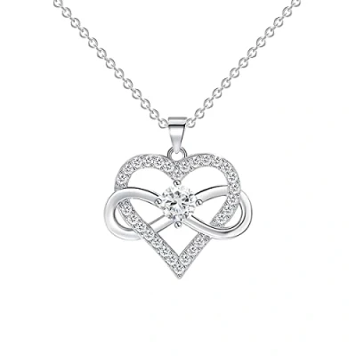 Immagine di KONFEN Collana Cuore Donna, Collane Argento con Infinito Ciondolo in Strass, Gioielli Bigiotteria Donne per Moglie Fidanzata Ragazza Anniversario Natale San Valentino Regali