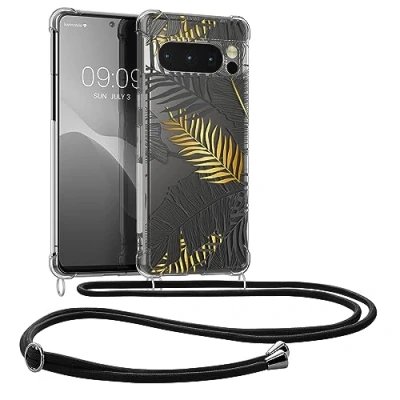 Immagine di kwmobile Custodia Compatibile con Google Pixel 8 Pro Cover Back Case in Silicone TPU Protezione Smartphone Cordino giallo/grigio/trasparente