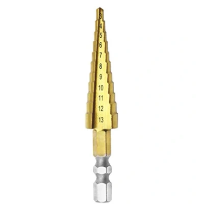 Immagine di Meichoon Trapano a Gradino 3 13 mm Acciaio ad Alta velocità Rivestito in Titanio, con Codolo Esagonale, Strumento di Potenza HSS Professionale Pagoda Set Multifunzione Alesatore per Foratura DC13