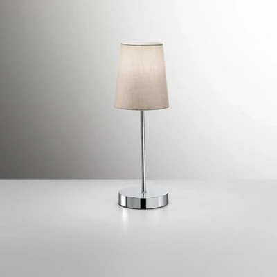 Immagine di PERENZ Abat Jour in Metallo Cromo lucido lampada da tavolo con Paralume Stoffa colore Tortora Diametro 13 cm Altezza 37 Lampadina 1xE14 max. 40W non inclusa