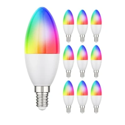 Immagine di ledscom.de 10 pezzi E14 LED RGB, candela, bianco caldo freddo (2900 6400 K), 5,1 W, 572lm, Smart Home, WLAN, Alexa, opaco