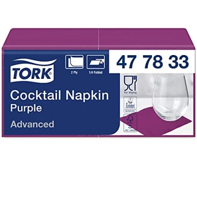 Immagine di Tork 477833 Tovagliolo Cocktail viola Advanced, 2 veli, 12 pacchi x 200 tovaglioli (2400 pz), 24 cm (lungh.) 23,8 (largh.)