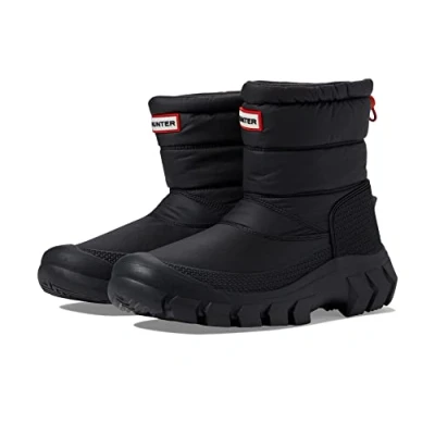 Immagine di Hunter Intrepid Stivali da neve corti donna, tomaia in tessuto e materiale sintetico, chiusura a strappo sui polsini silhouette punta tonda, nero, 38 EU