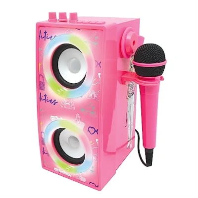 Immagine di Lexibook B0BWTLTWPH Mattel Barbie Altoparlante Portatile Bluetooth Illuminato con Microfono, Karaoke, Effetti Luce, Wireless, USB, Scheda SD, Batteria Ricaricabile, Rosa, Colore Nero, Medium