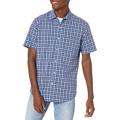 Immagine di Amazon Essentials Camicia in Popeline a Maniche Corte Regular Fit Uomo, Blu Marino Motivo Scozzese, XXL