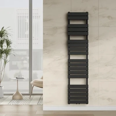 Immagine di [neu.haus] Scalda Asciugamani da Parete Radiatore Scaldasalviette per Bagno Termoarredo ad Acqua Calda 180 x 40 cm Attacco Basso Centrale Nero