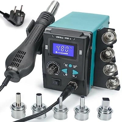 Immagine di YIHUA 959D II stazione saldante ad aria calda professionale per saldatura e dissaldante SMD con schermo LCD, ugelli a cambio rapido, Auto Start/Stop,temperatura regolabile volume d&#039;aria(EU plug)