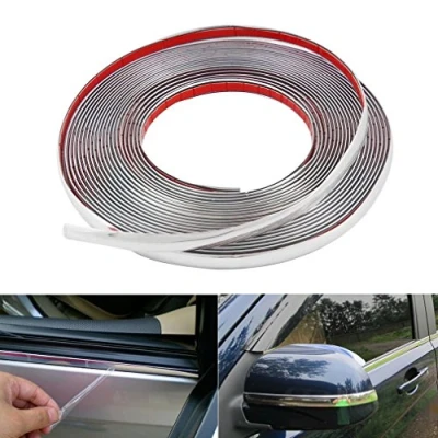 Immagine di Strisce Cromate per Auto, Universale Striscia Auto Fasce Decorative Adesive Flessibile Car Styling Trim Strip Colore Argento 10mm x 15m