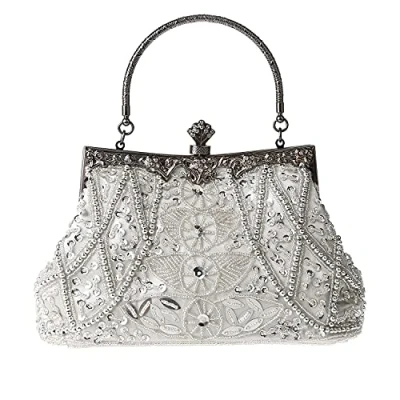 Immagine di Guozi Vintage Floreale Perline Frizione Squisito Ricamo A Mano Festa di Nozze Prom Bag Moda Paillettes Cross, Argento