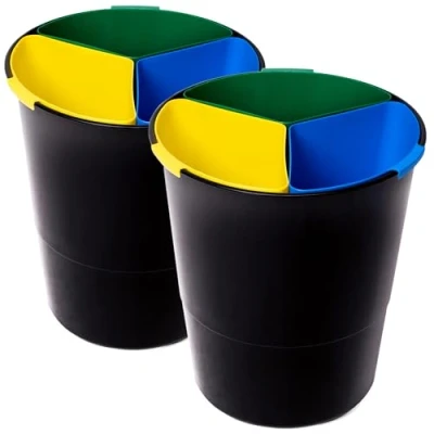 Immagine di Everest Adv COMPATTO XL 2 Cestini Spazzatura Differenziata 17 Litri Con 3 Scomparti per la Piccola Raccolta Separata di tipi Rifiuti in un Unico Contenitore Set da NERI