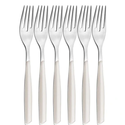 Immagine di Bugatti GLAU 021F05/6 Glamour Servizio da 6 forchette Dessert in San e Acciaio, Dimensioni: 16 x 26 3 cm, Colore: Avorio