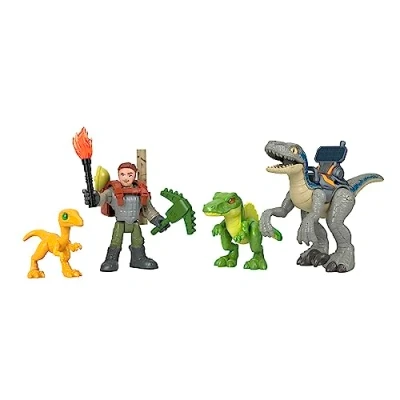 Immagine di Imaginext Jurassic World Set Inseguimenti Giurassici con Owen Grady e Blue, include 1 personaggio snodato, 3 dinosauri 8 accessori di tracciamento, giocattolo per bambini, 3+ anni, HND46