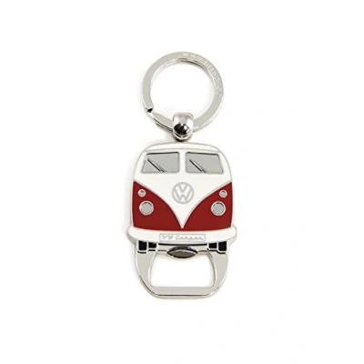 Immagine di Brisa VW Collection Volkswagen Portachiavi Vintage in Metallo con apribottiglie/cavatappi, per Chiavi/Zaino/Borsa, Camper T1 Bus Design (Fronte Bus/Rosso)