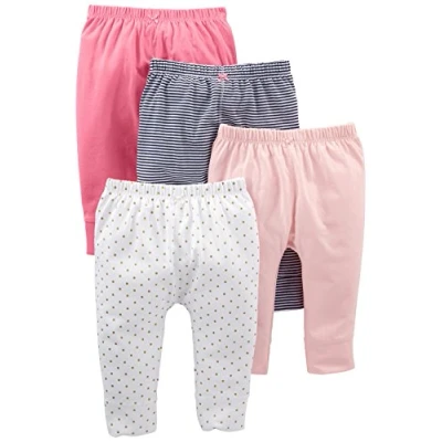 Immagine di Simple Joys by Carter&#039;s 4 Pack Pant Pantaloni, Bianco Pois/Blu Marino Righe/Pesca Pallido/Rosa, 12 Mesi (Pacco da 4) Bimba