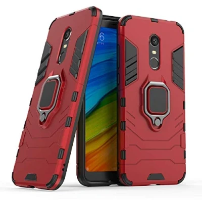Immagine di Compatibile con Redmi 5 Plus Cover, Custodia Armor Anello Cavalletto (Funziona Il Supporto Magnetico per Auto) Case Paraurti Xiaomi (Rosso)
