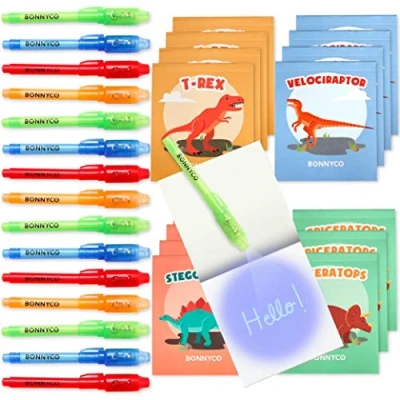 Immagine di BONNYCO Penna Invisibile e Taccuino, 16 Pezzi Dinosauri Gadget Compleanno Bambini, Bomboniere Compleanno, Giocattoli Pignatta Regalini Fine Festa Bambino Bambini