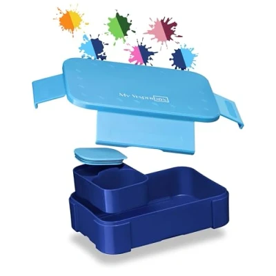 Immagine di My Vesperbox Mini Lite Bento Box per bambini Contenitore il pranzo estremamente robusto pane ideale l&#039;asilo e la scuola (coperchio azzurro/corpo blu)