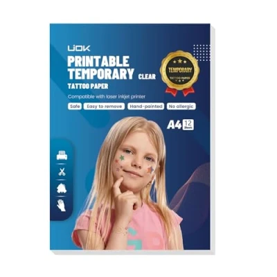 Immagine di UIOK Carta per Tatuaggi Temporanei, Tattoo Transfer Paper Trasparente A4X12 Fogli Tatuaggio Temporaneo, Trasferimento di Fai da Te Stampante e Disegno a Mano