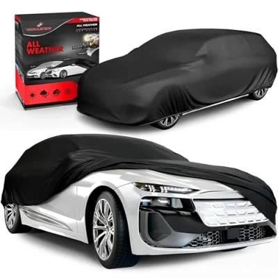 Immagine di Walser telo di copertura per auto All Weather, impermeabile, 100% resistente alle intemperie, esterni, auto, misura 6 station wagon, colore nero