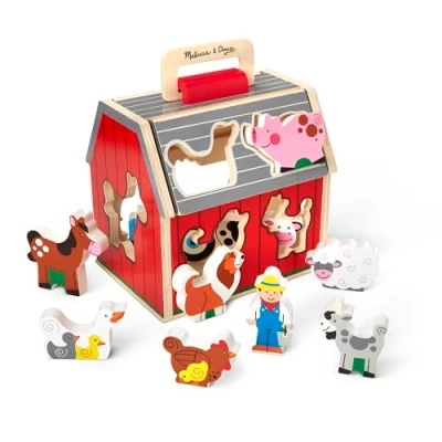 Immagine di Melissa &amp; Doug Fienile per Giochi di incastro portatile in Legno, 10 Pezzi Giocattoli Fattoria, educativi suddivisione delle Forme e impilamento Bambini dai 2 Anni su