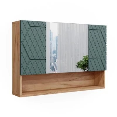 Immagine di Vicco Mobile da Bagno con Specchio Irma, Quercia Dorata/Verde, 80.1 x 55 cm