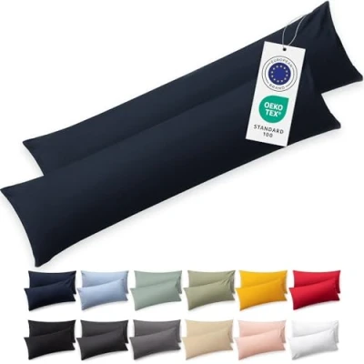 Immagine di Blumtal Federe Cuscini Letto Matrimoniale Cotone 40x145 100% Cotone, Set di 2 in Jersey con Cerniera, Federa certificate Oeko Tex, Cuscino Blu Oceano