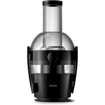 Immagine di Philips Viva Collection Centrifuga, Estrattore di Succo da 800 W, Capacità 2 L, Tecnologia QuickClean, Contenitore per Succhi Incluso, Plastica, Chiaro, Nero (HR1856/70)